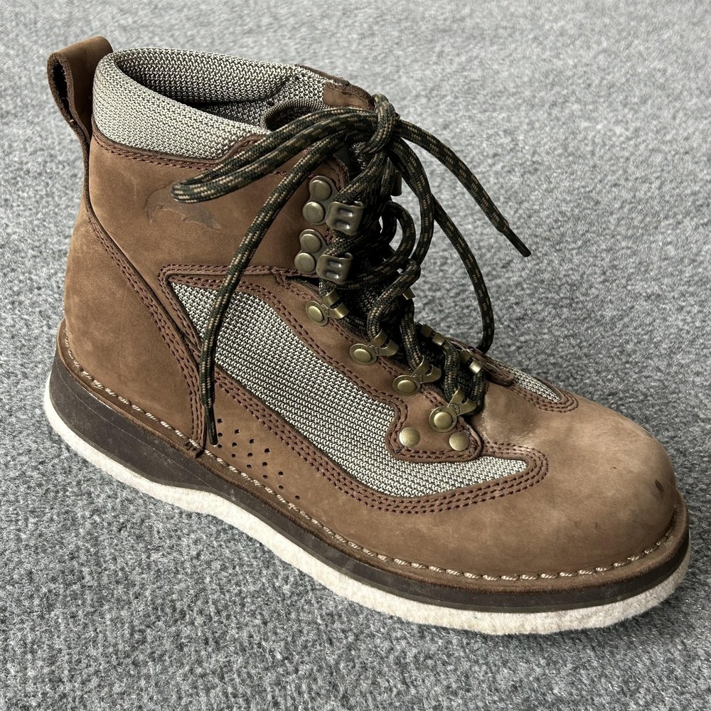 Simms Wading Boots Mens 6 Brown Nubuck Mesh Felt Sole Non‎ Slip Fishing